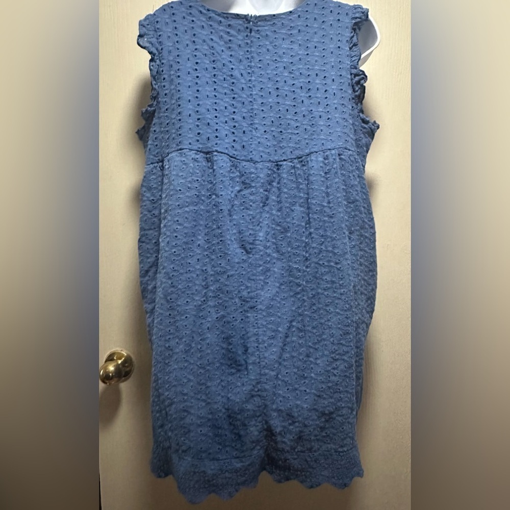 Blue Eyelet Babydoll Dress with Ruffle Sleeves - Size Large - Summer Chic - Picture 12 of 16